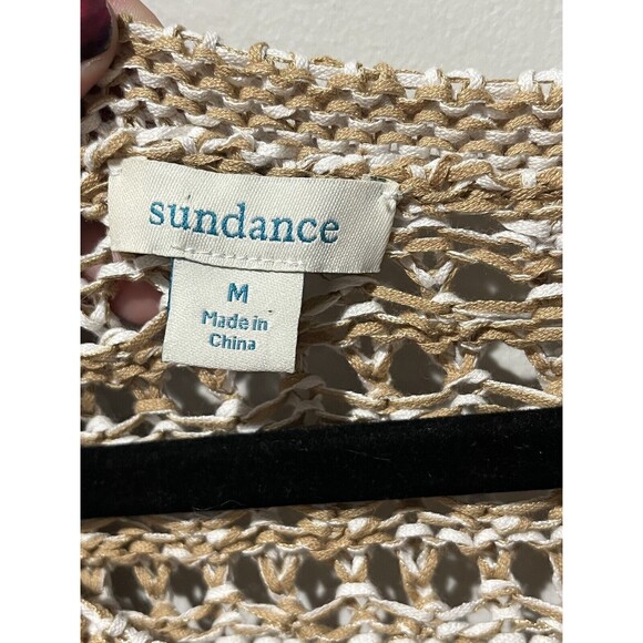 Sundance Sweater Women’s Medium Quinilla Open Knit Tan Crewneck Short Sleeve Top - Picture 5 of 8